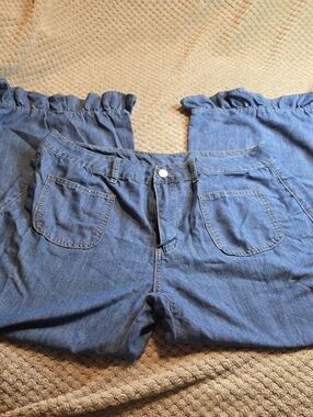Women's Blue Denim Wide-Leg Jeans